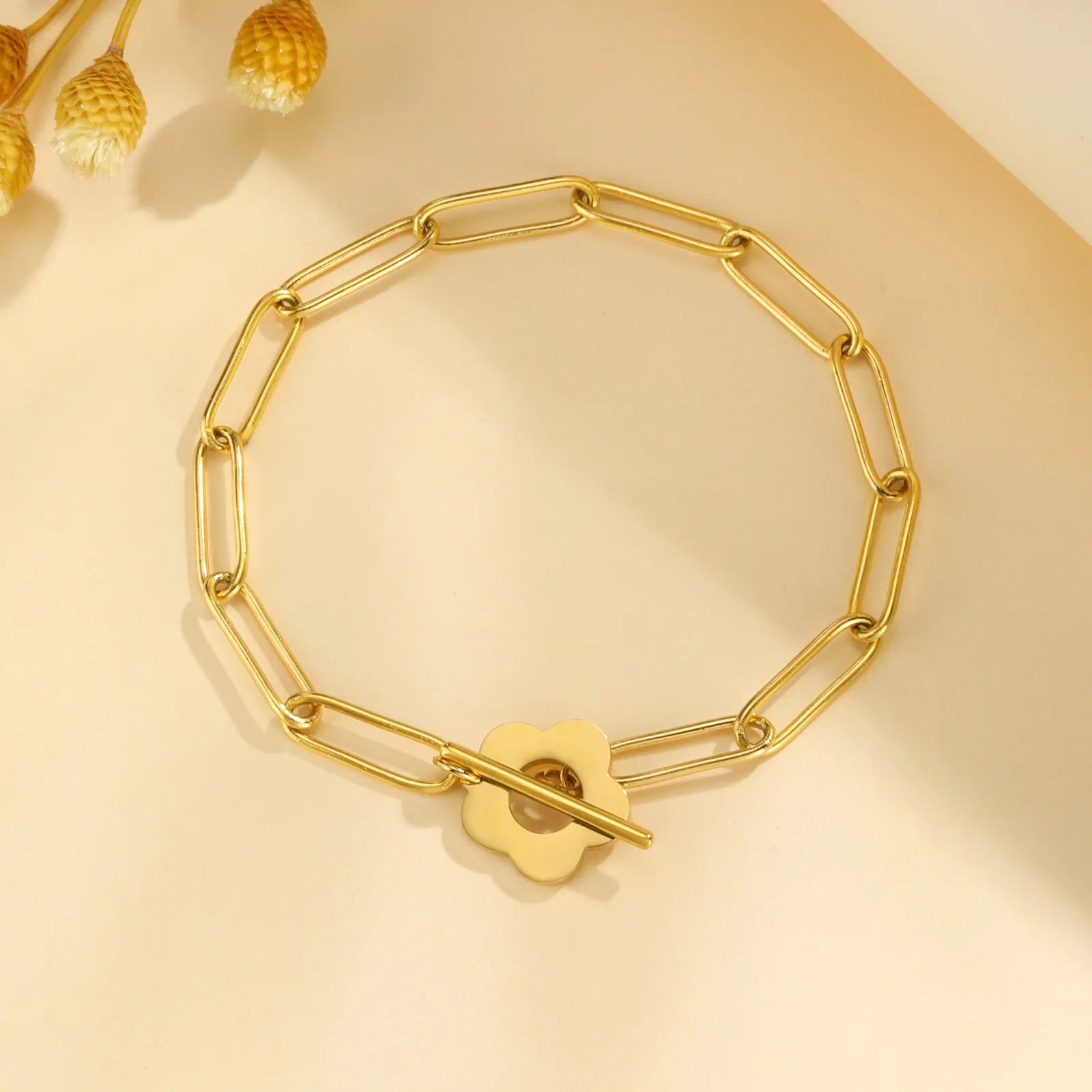 Waterproof Flower Bracelet, Stainless Steel Wrist Chain Bangles  Lucky Jewelry For Women Gift