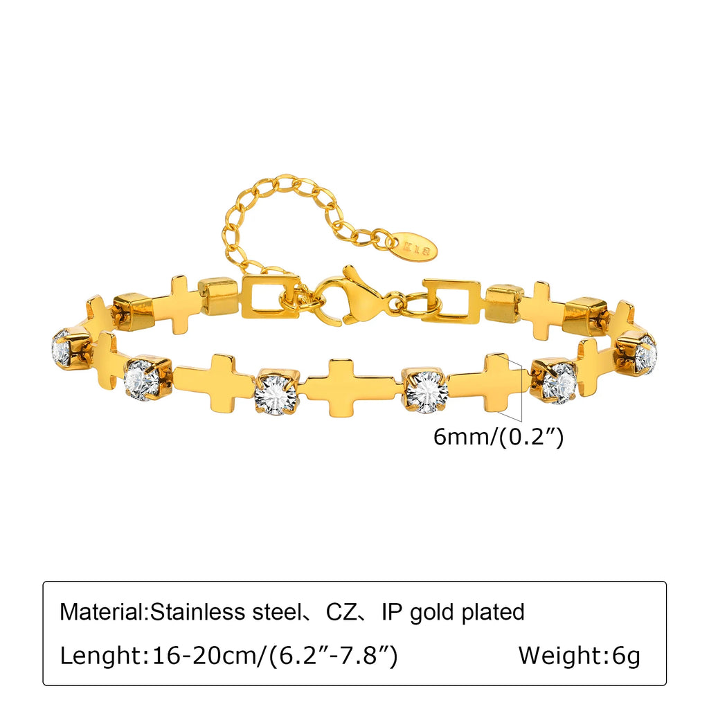 316L Stainless Steel Cross Bracelet for Women, Fashion Adjustable Chain Religious Christian Jewelry
