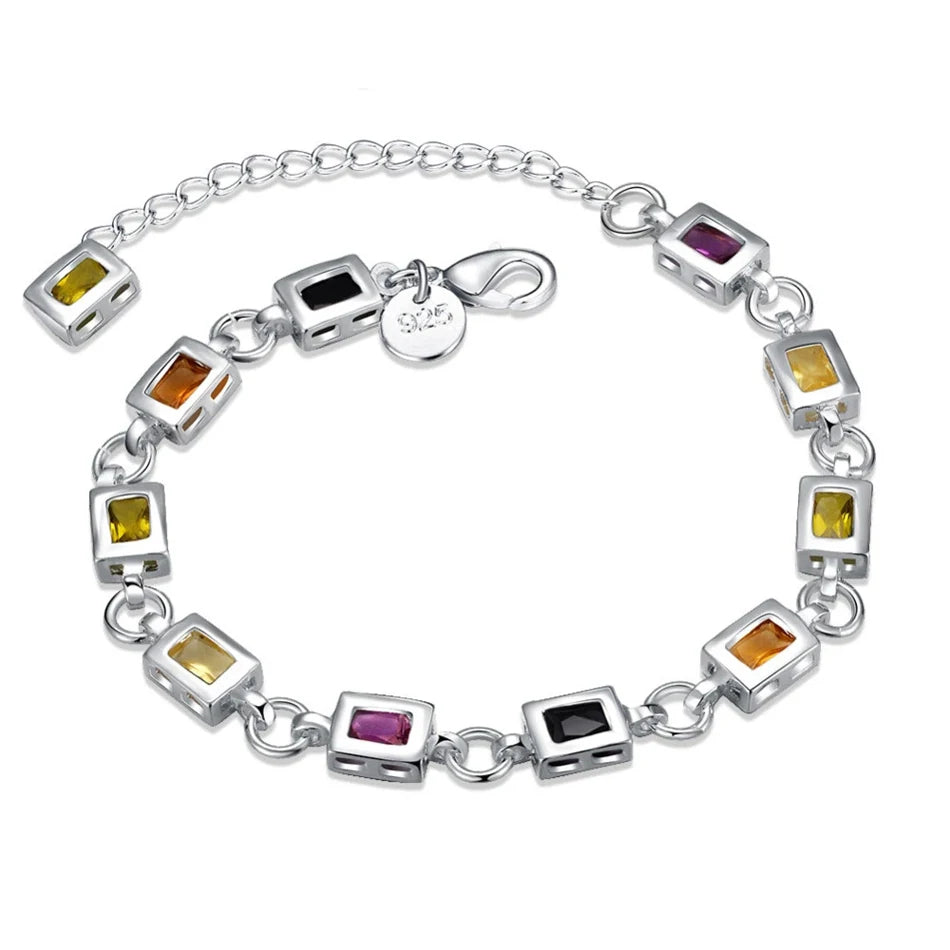 Cute Zircon Crystal Chain Bracelet 925 Sterling Silver Women Wedding Lady