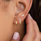 3PCS Stainless Steel CZ Zircon Huggie Hoop Earrings Flower Studs