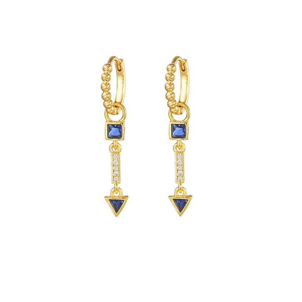 Classic Dark Blue Zircon Triangle Square Piercing Earrings Steel