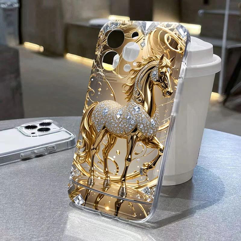 Golden Horse Diamond Print Case for Samsung Galaxy S25 S24 Ultra S23 FE A56