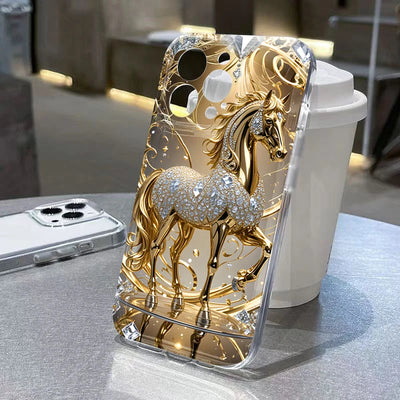 Golden Horse Diamond Print Case for Samsung Galaxy S25 S24 Ultra S23 FE A56