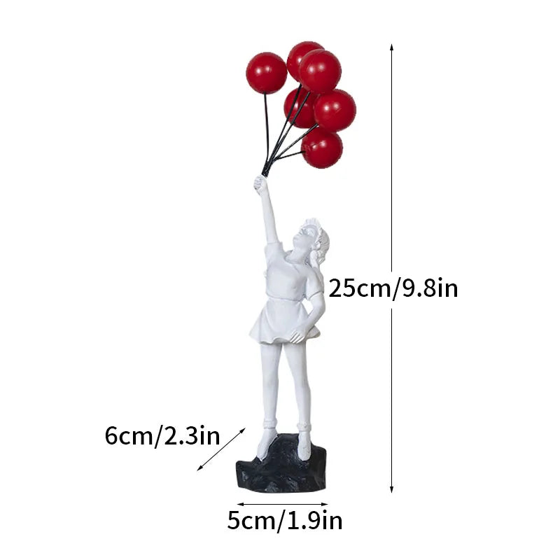 Flower Thrower Statue Pop Art Modern Balloon Girl Figurine Office Home Decoration