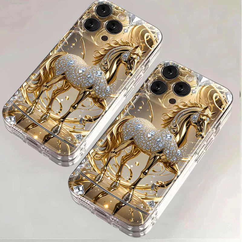 Golden Horse Diamond Print Case for Samsung Galaxy S25 S24 Ultra S23 FE A56