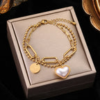 Heart Pearls Stainless Steel Charm Bracelet Girls Birthday Jewellery
