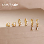 6PCS Exquisite Zircon Geometric Circle Earrings Set Gold Colour Steel
