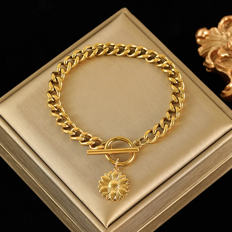 Heart Love Stainless Steel Charm Bracelet 18K Gold Plated Waterproof