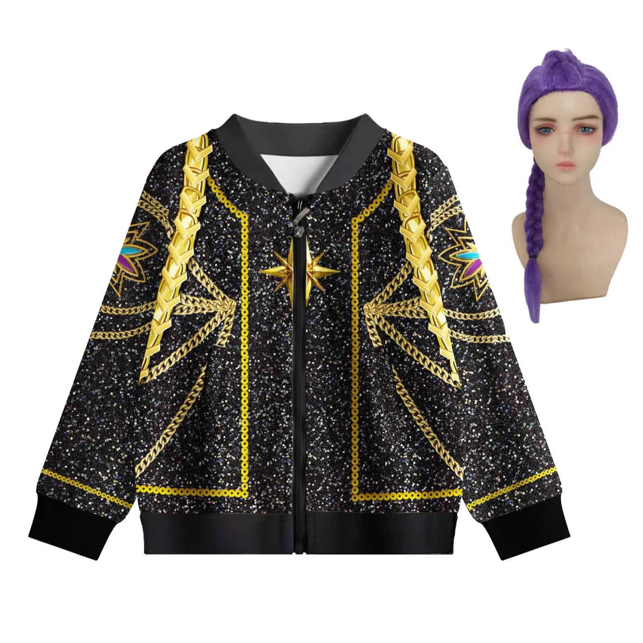 Girls Kpop Demon Hunters Rumi Cosplay Costume Coat & Pants 2PC Halloween Suit