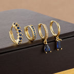 4pcs Korean Stainless Steel Zircon Water Drop Piercing Earrings Set