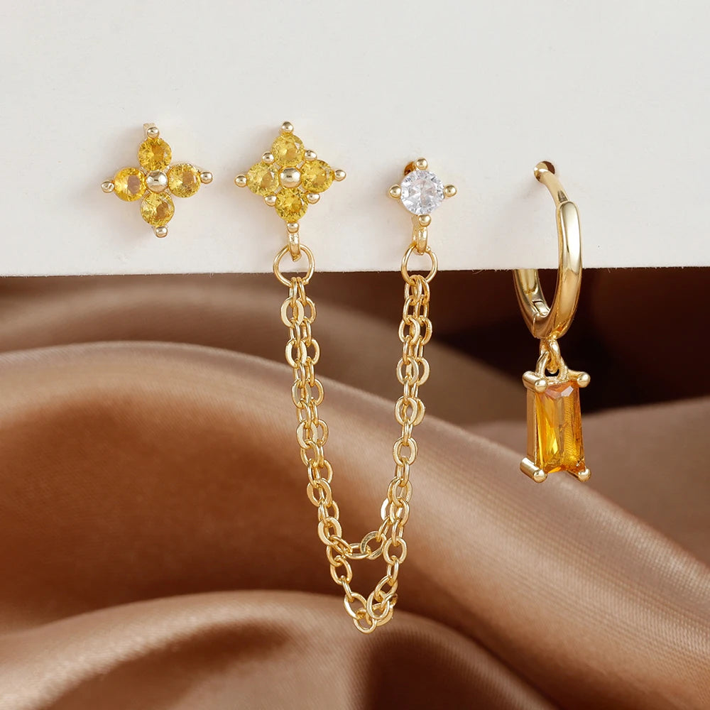 3PCS Exquisite Stainless Steel 12 Constellation Birthstone Earrings Set