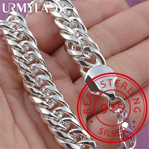 Square Solid Chain Bracelet 925 Sterling Silver Men Women Party Fashion Gift