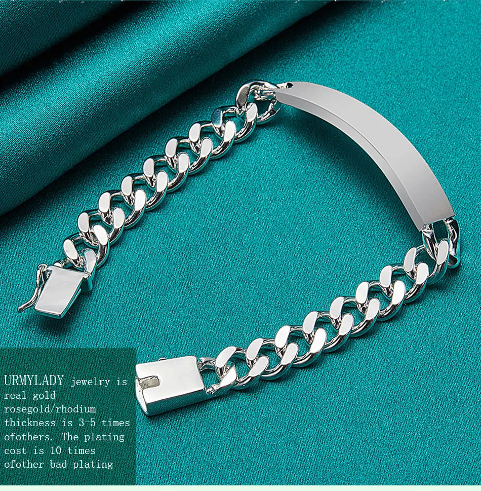 10mm Men's Geometric Chain Bracelet 925 Sterling Silver Noble Fashion Gift