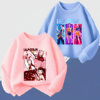 K-pop Girls Long Sleeve Pullover Cartoon Print Casual O-Neck Hoodie
