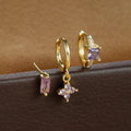 3PCS Stainless Steel Flower Crystal Zirconia Hoop Earrings Square