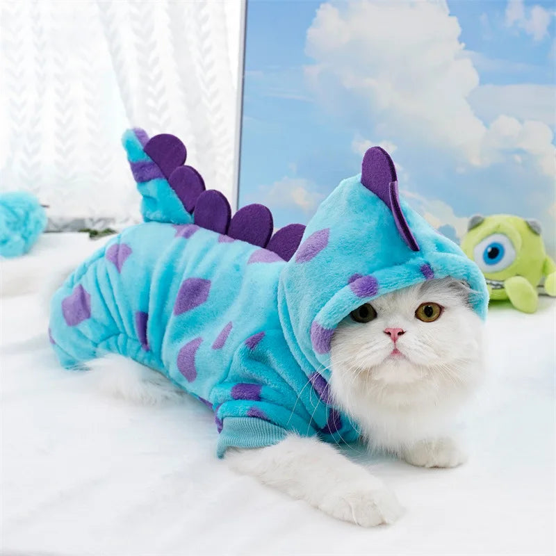 Dinosaur Plush Pet Costume 4-Leg Jumpsuit Flannel Cosplay Party Outfit