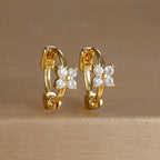 18K Gold Plated Green Zirconia Huggies Hoop Earrings Square Pendant