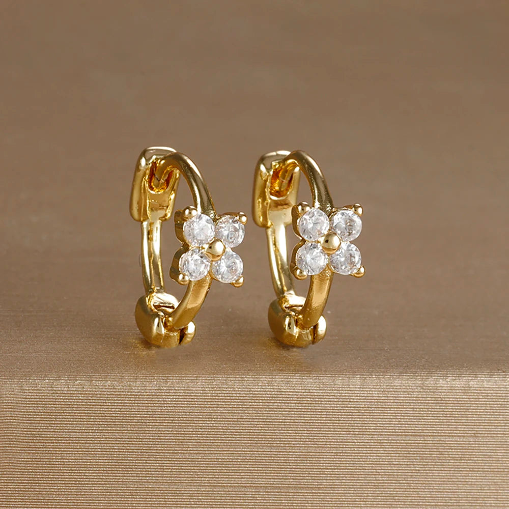 18K Gold Plated Green Zirconia Huggies Hoop Earrings Square Pendant