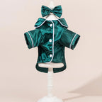 Plush Pet Pajamas Set Warm Breathable Dog Cat Sleepwear with Flower Accessory