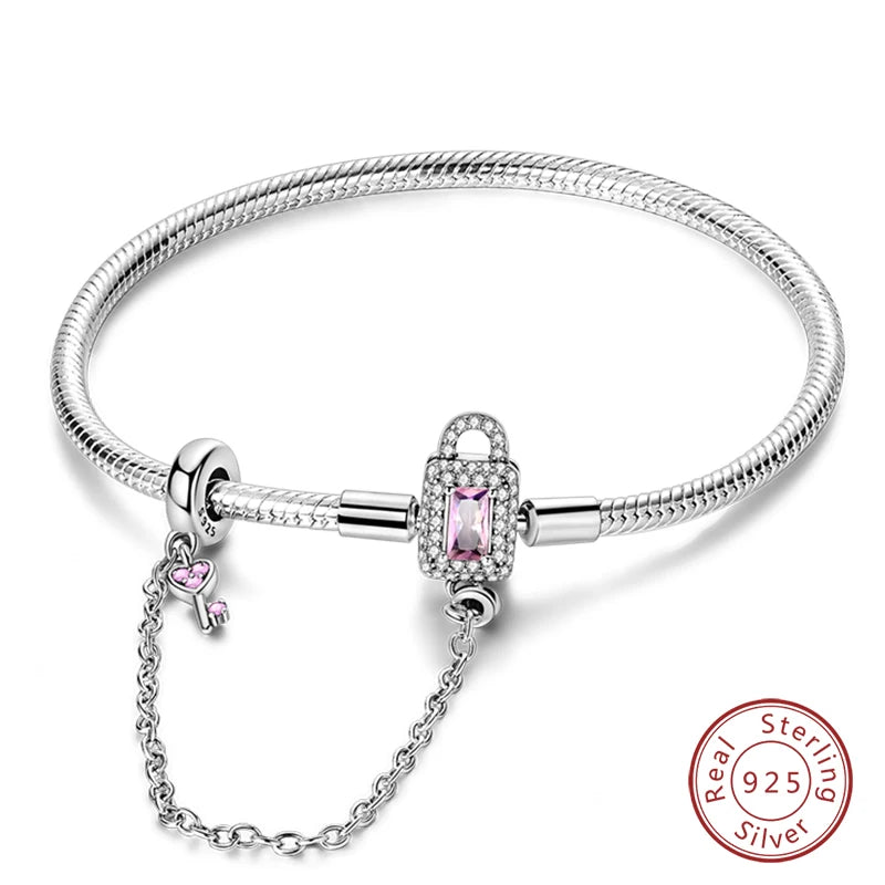 925 Sterling Silver Forever Love Peach Heart Bracelets Star Moon Airplane Earth Bracelets For Women Fit DIY Charms Party Jewelry