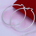 925 Sterling Silver 55mm Flat Circle Hoop Earrings Women Fashion Party Gift