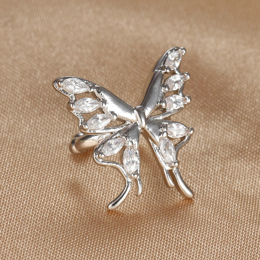 Butterfly Clip Earring Crystal Zirconia Stainless Steel Ear Cuff