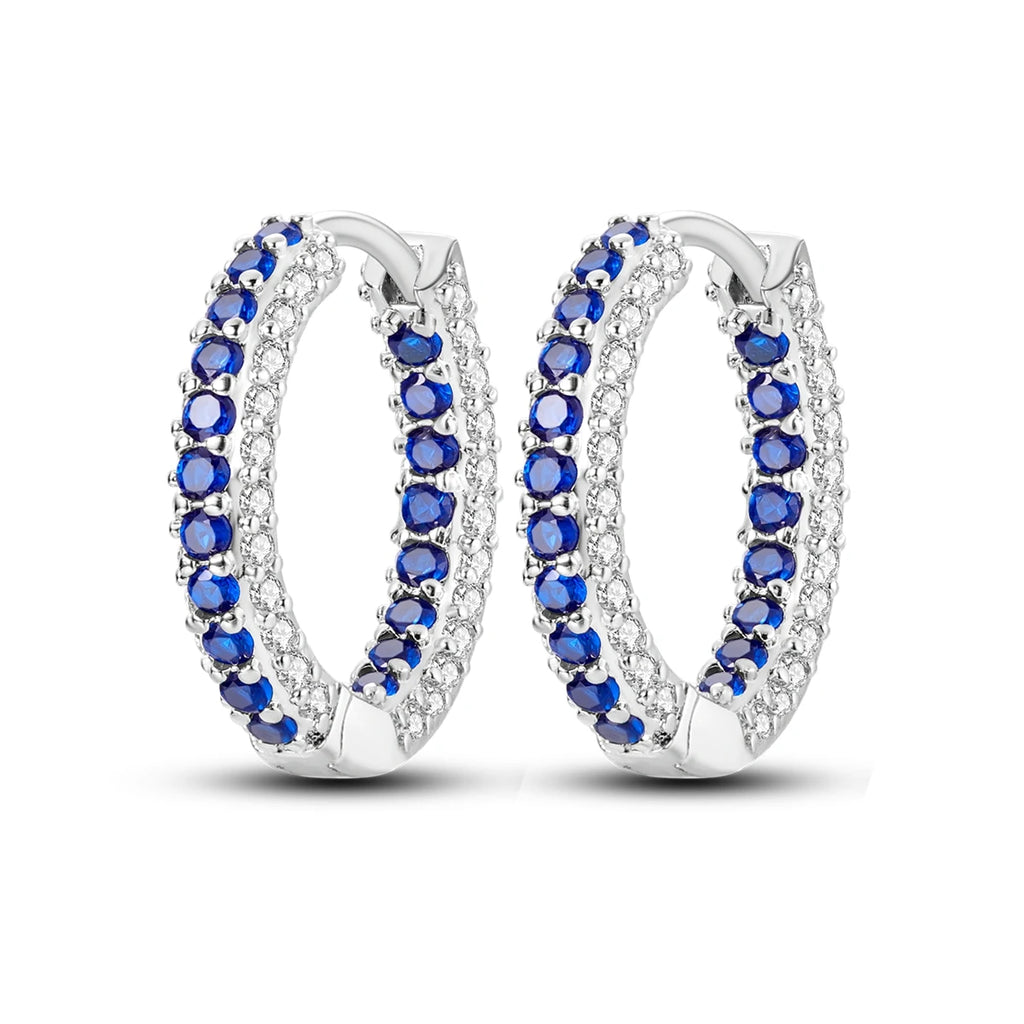 925 Sterling Silver Blue Zircon Starry Sky Hoop Earrings Trendy Jewellery