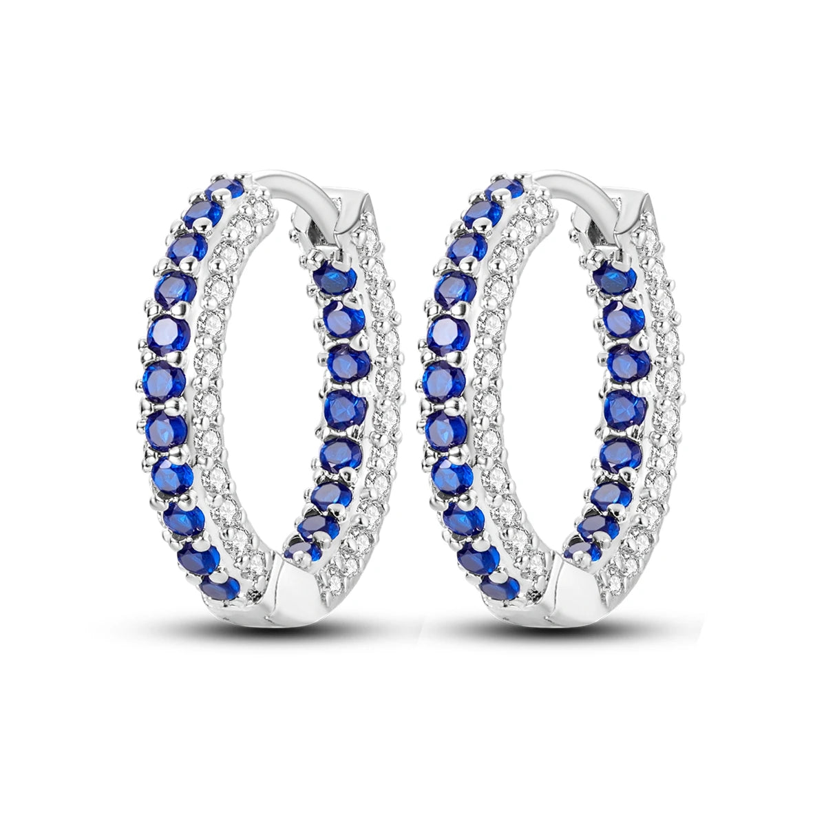 925 Sterling Silver Blue Zircon Starry Sky Hoop Earrings Trendy Jewellery