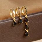 3PCS Stainless Steel Water Drop Hoop Earrings 18K Gold Plated Zirconia