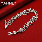 925 Sterling Silver 8-inch Beaded Bracelet Women Party Wedding Jewellery Gift