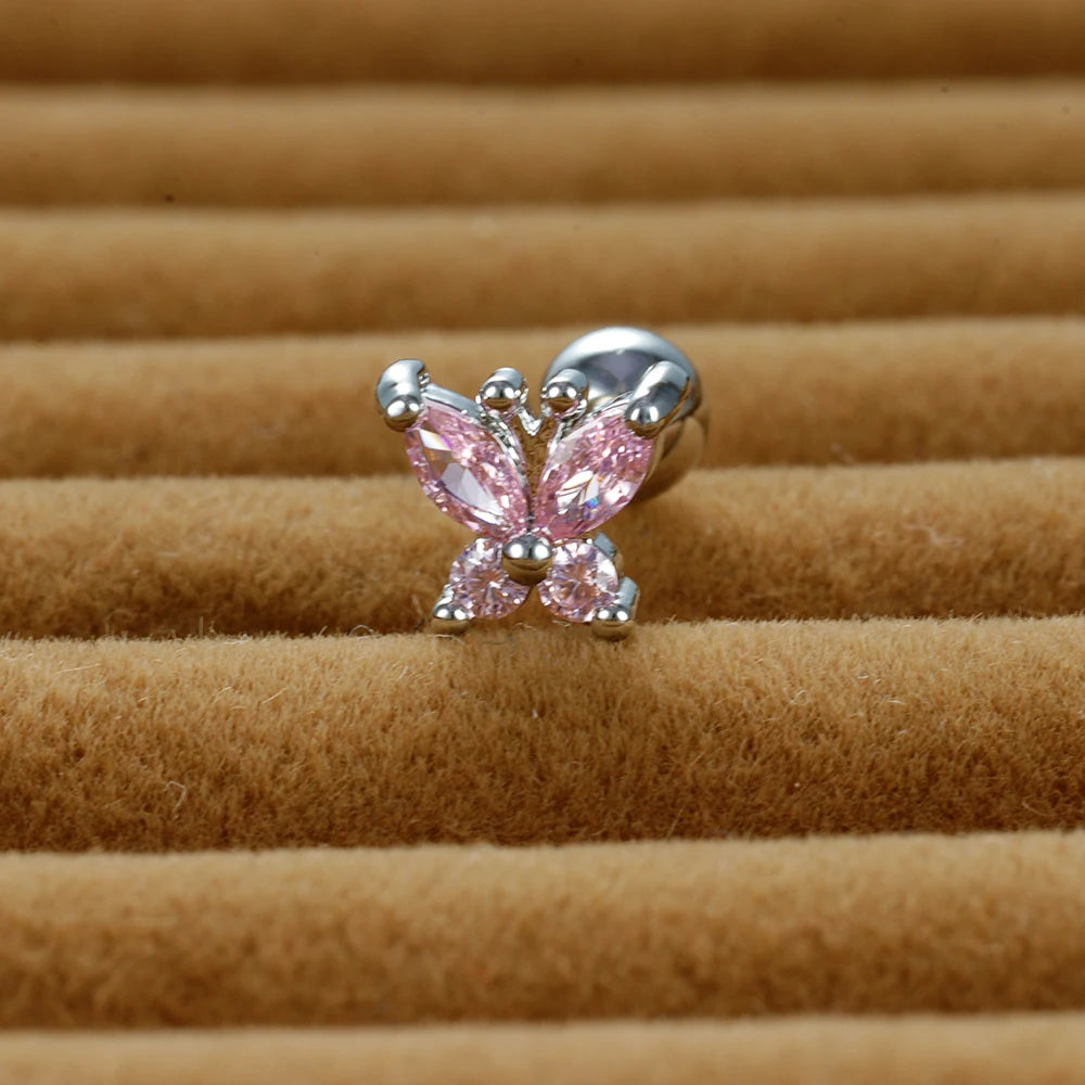 1PC Stainless Steel Tragus Helix Butterfly Piercing Earrings Pink