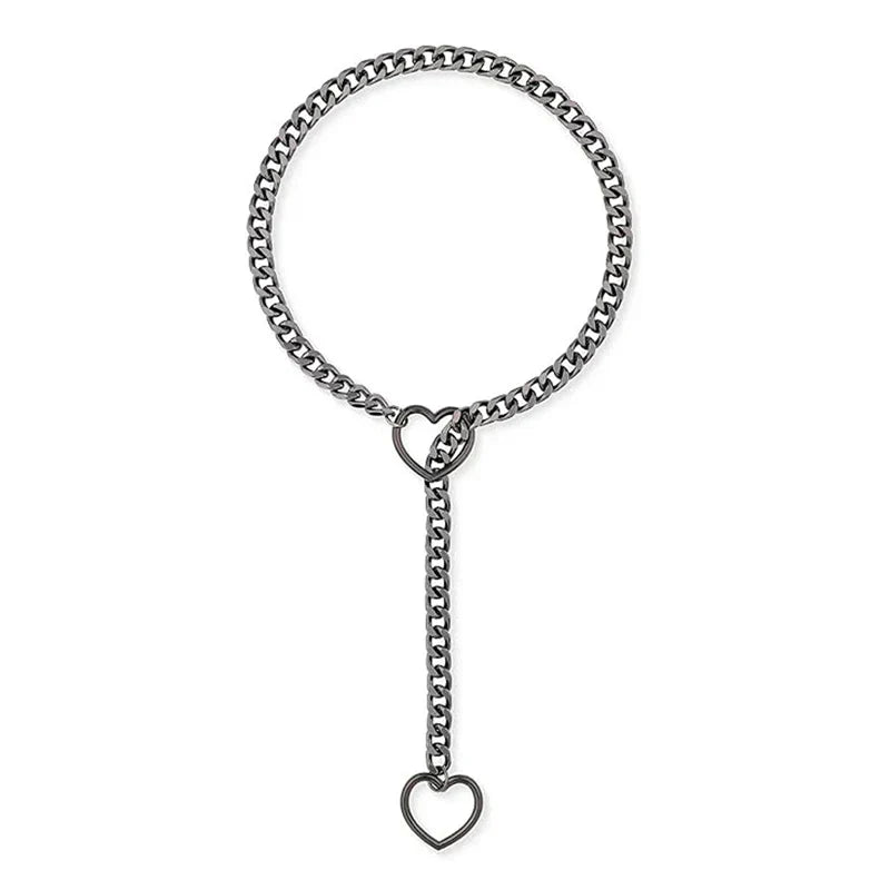 Womens Heart O-Ring Slip Chain Necklace Punk Rock Stainless Steel Cuban Long Necklace Jewelry Adjustable Lariat Y-Necklace Key