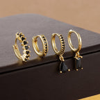 4pcs Korean Stainless Steel Zircon Water Drop Piercing Earrings Set