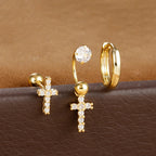 3pcs Stainless Steel Zircon Huggie Hoop Earrings Set Star Moon