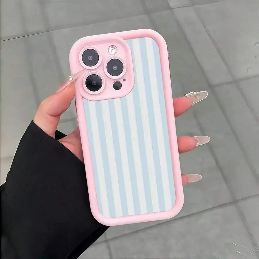 Blue Stripe Pattern Case for iPhone 17 16 15 14 13 12 11 Pro Max 17 Air Mini