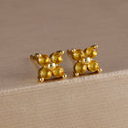 Exquisite Green Zircon Flower Hoop Earrings 18K Gold Plated Steel