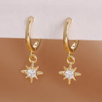 Luxury Stainless Steel Star Dangle Earrings Zircons Geometric Piercing