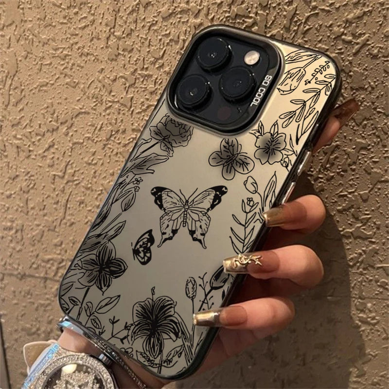 Black Butterfly Flowers IMD Case for Redmi Note 14 13 12 11 Pro