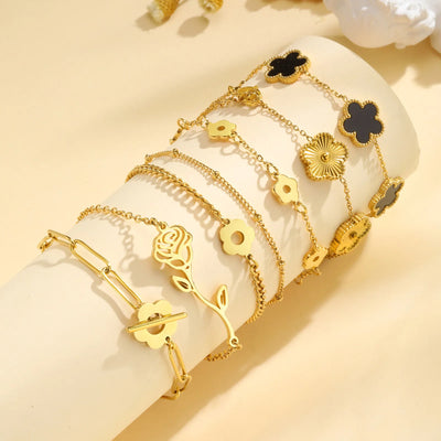 Waterproof Flower Bracelet, Stainless Steel Wrist Chain Bangles  Lucky Jewelry For Women Gift