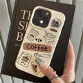 Winter Coffee Pattern Lychee Case for iPhone 17 16 15 14 Pro Max