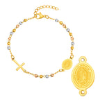 Stainless Steel Virgin Mary St Benedict Cross Bracelet, Bead Chain Bracelet Women Religious Jewelry