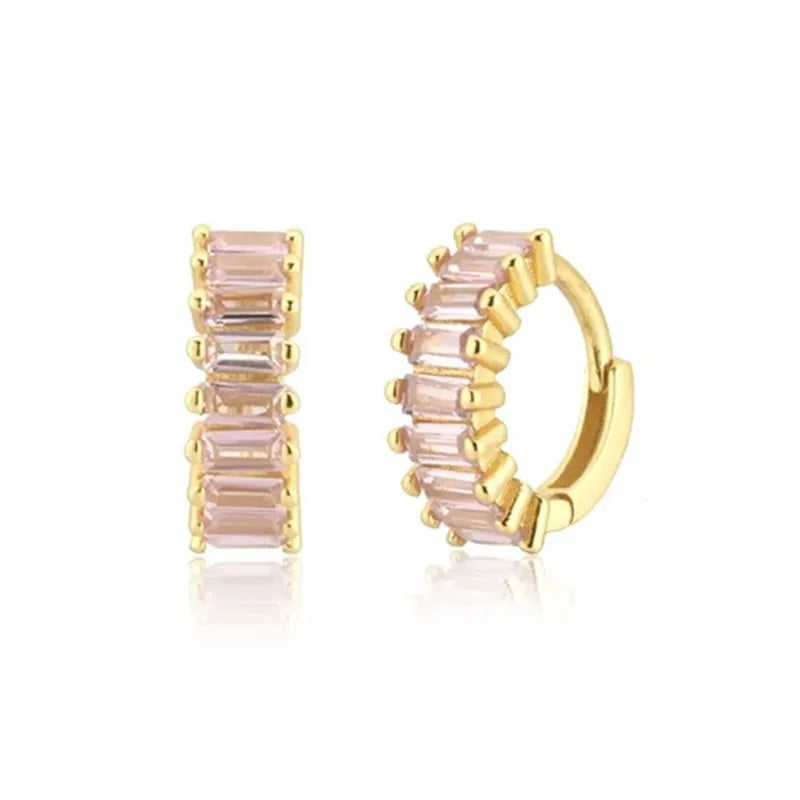 2PCS Stainless Steel Circle Hoop Earrings Colourful Zircon Crystal