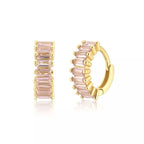 2PCS Stainless Steel Circle Hoop Earrings Colourful Zircon Crystal