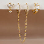 3PCS Sets Stainless Steel Two Hole Hoop Earring Small Leaf Studs
