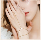 Stainless Steel Hand Chain Ring Bracelet for Women, Adjustable Gold Plated Doule-layer Bracelets, Christmas Party Jewelry