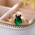 Unique Animal Frog Rings For Women Antique Gold Color Water Drop Green Zircon Wedding Bands Crown Index Finger Ring Jewelry Gift