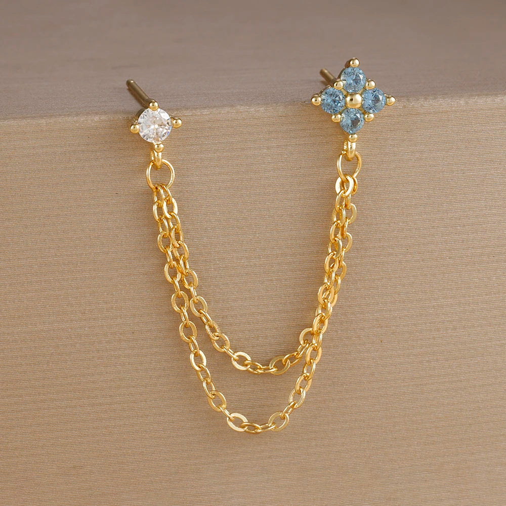 Exquisite Green Zircon Flower Hoop Earrings 18K Gold Plated Steel
