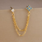 Exquisite Green Zircon Flower Hoop Earrings 18K Gold Plated Steel