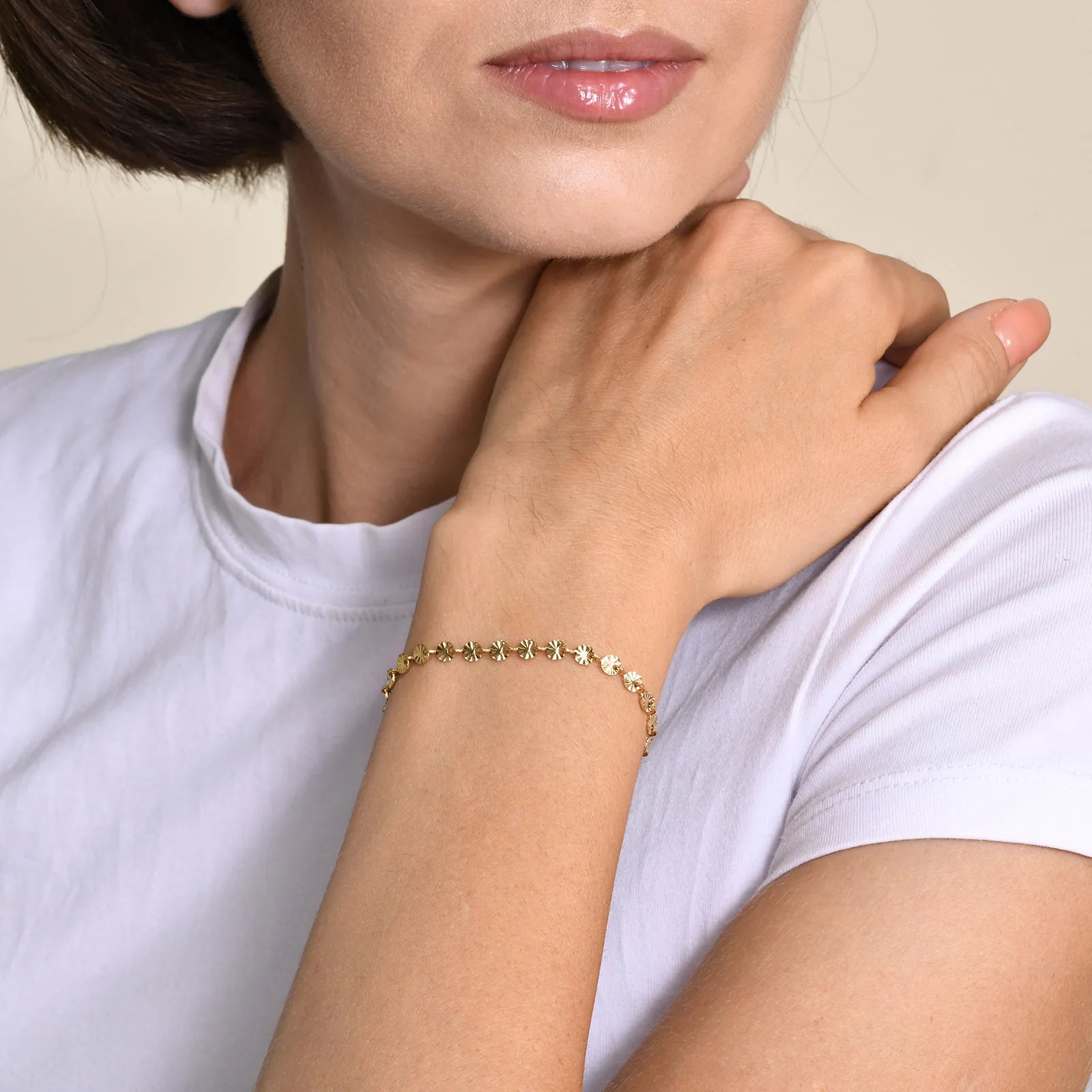 Texture Discs Bracelet Adjustable for Women, Stainless Steel Gold Plated Boho Minimalist Stacking Layered Jewelry