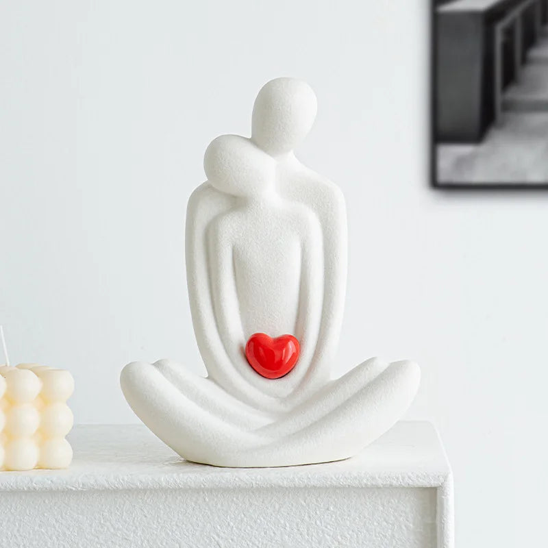 20cm Couple Figurines Ceramic Statue Hugging Lovers Tabletop Bedroom Bookshelf Decor